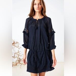 Ulla Johnson Frances Embroidered Silk Mini Dress in Navy, Size 2